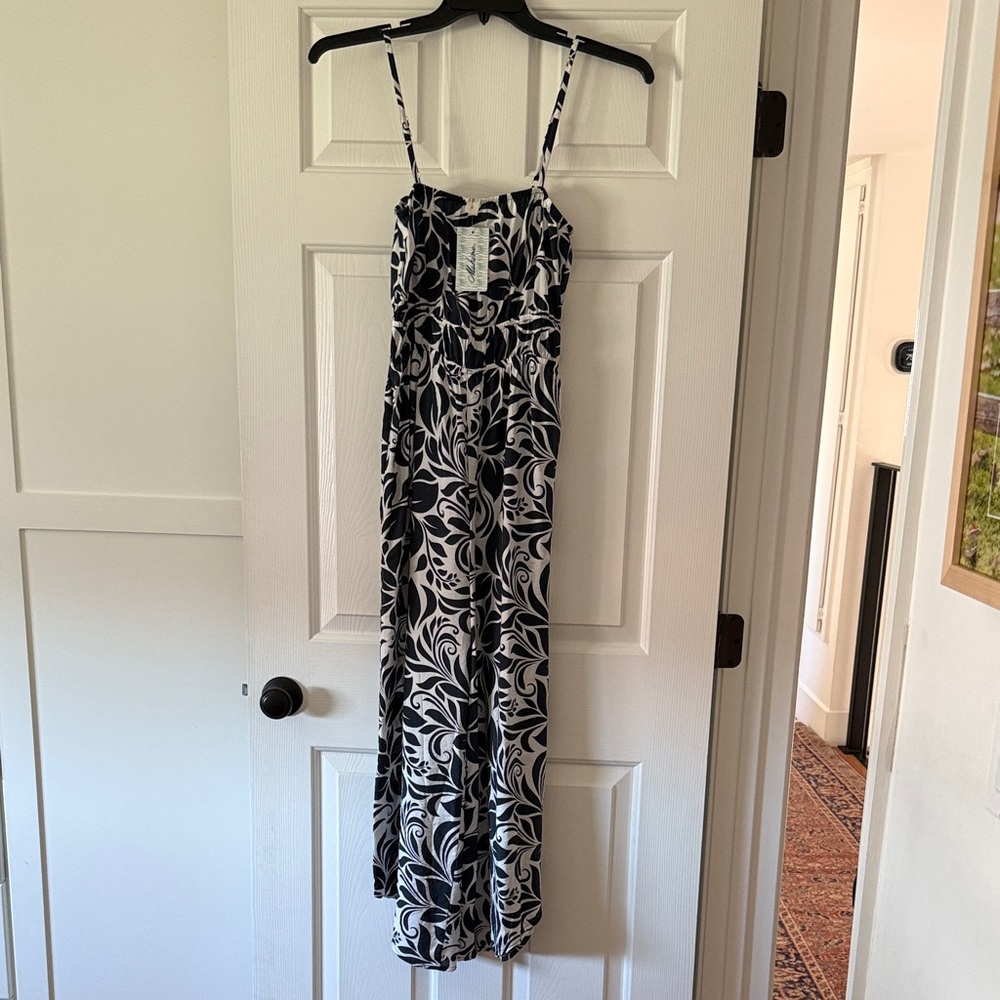 Mahina Black and White Patterned Maxi Jumpsuit